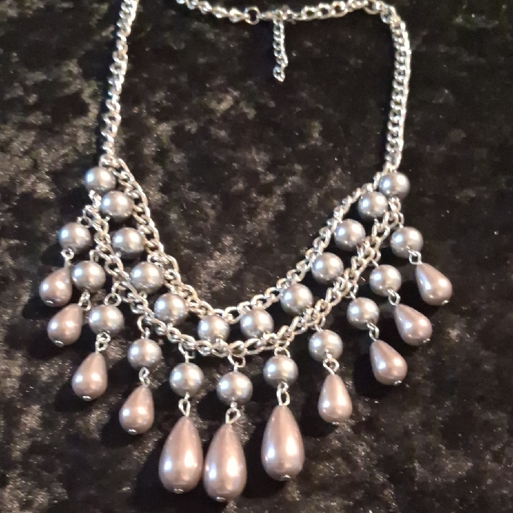 Premier Designs Silver and Gray Statement Necklace